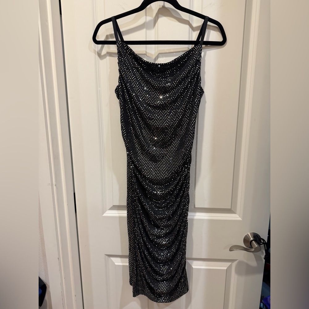 Grace Karin sparkly black and silver midi tank new years dress.NEW WITH TAGS